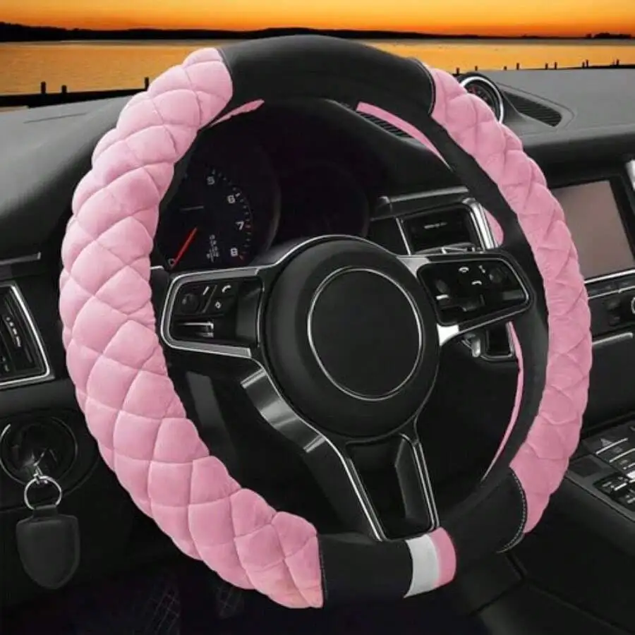 Plush Diamond-Patterned Steeri - Steering Wheel Cover recensie en prijs
